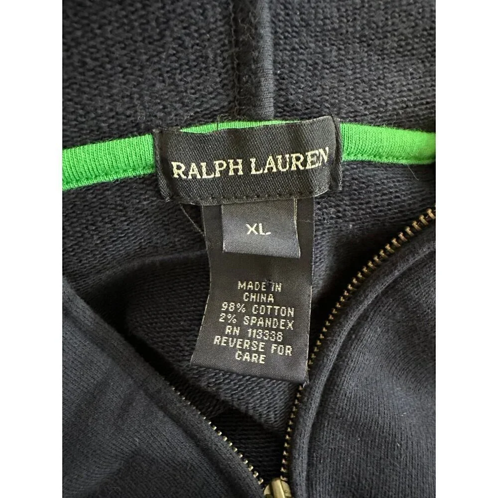Ralph Lauren navy zip up sweatshirt hoodie with ruffles lettuce trim